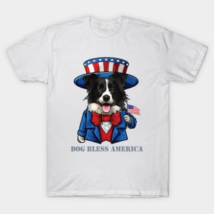 Border Collie Dog Bless America T-Shirt